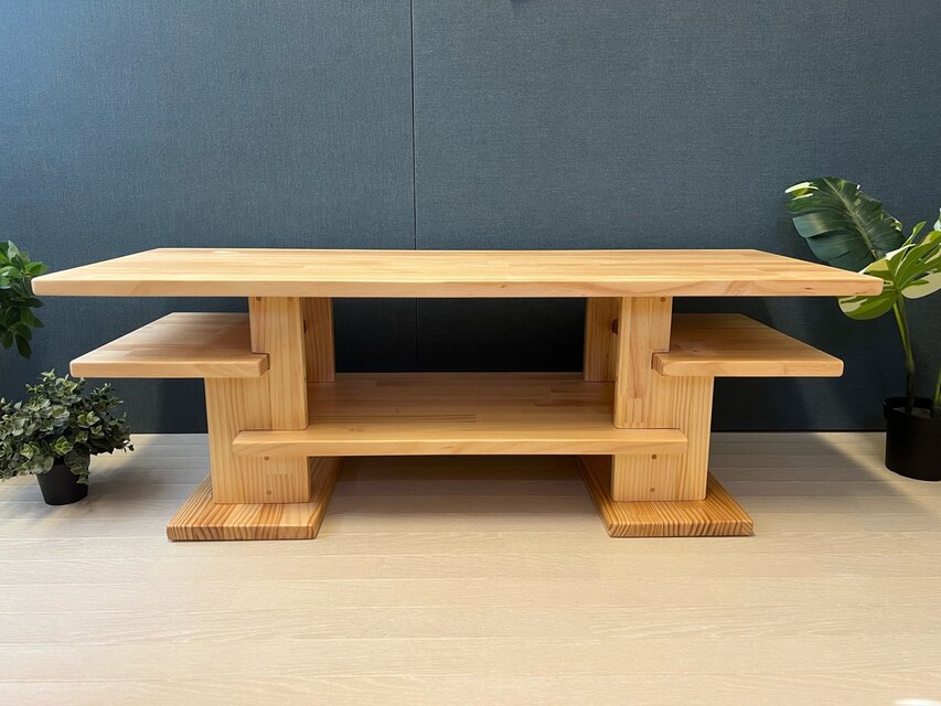 送料無料】 ローテーブル 木組みたっぷり収納 120cm 45cm パイン