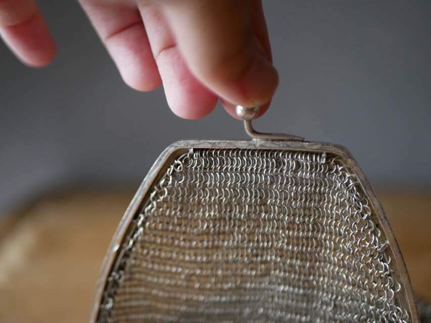 純銀 シャトレーンバッグ メッシュバッグ フランスアンティーク