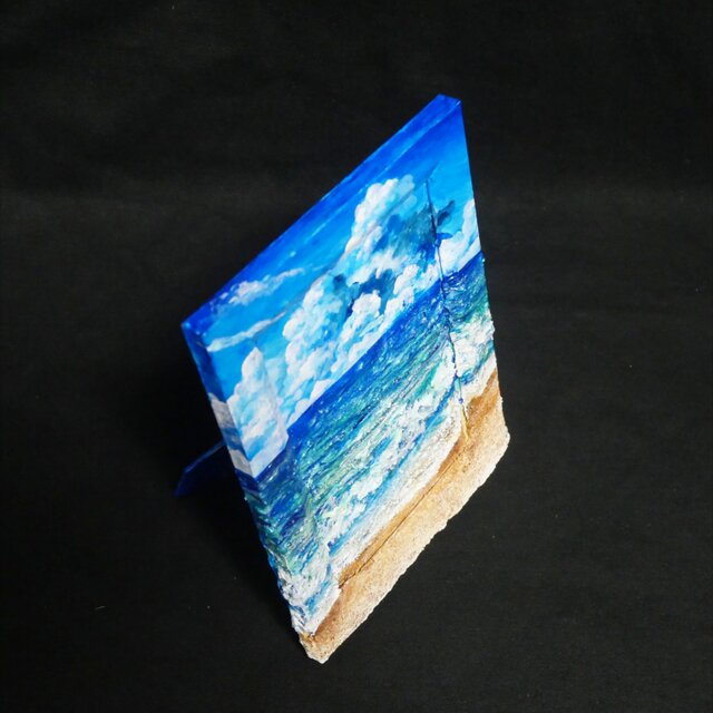 油絵 油彩 油彩画 絵 絵画 【夏の砂浜の海】ミニ絵画 | iichi 日々の
