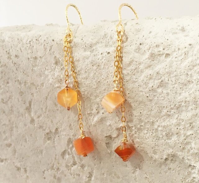 ほぅ】宝石質カーネリアンのバタフライイヤリング ほぅ】宝石質