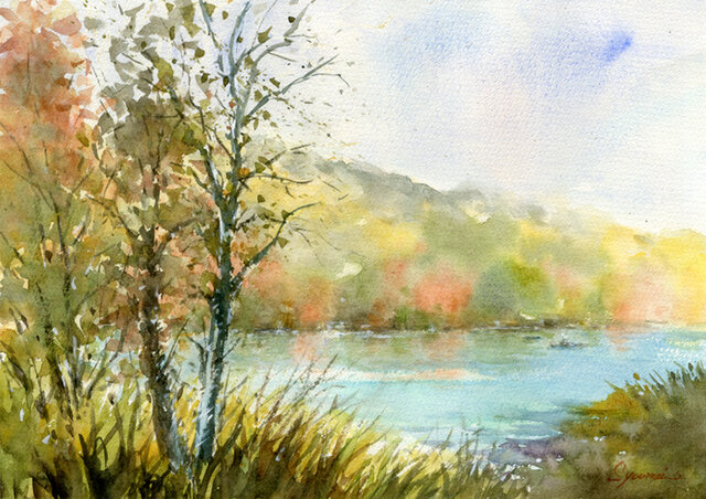 油絵 絵画【紅葉の湖】 油絵 絵画【紅葉の湖】 油絵 絵画【紅葉の湖