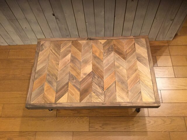 折りたたみローテーブル ヘリンボーン柄 木製 キャンプ アウトドア