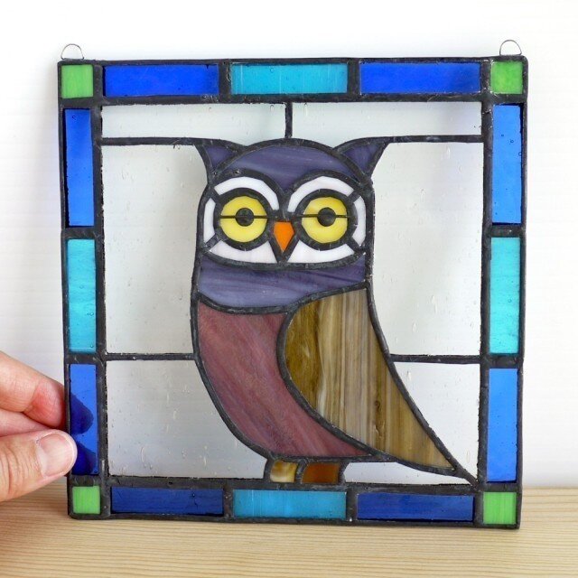 福をよぶフクロウ ステンドグラス アンティークランプ ガラス 梟 ライ
