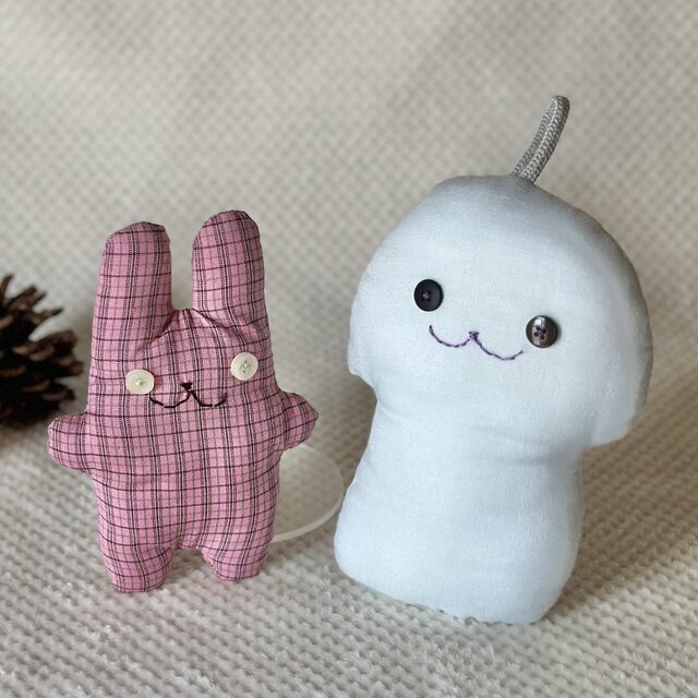 ピンクチェックのちびフニータ（うさぎのぬいぐるみ） | iichi 日々の