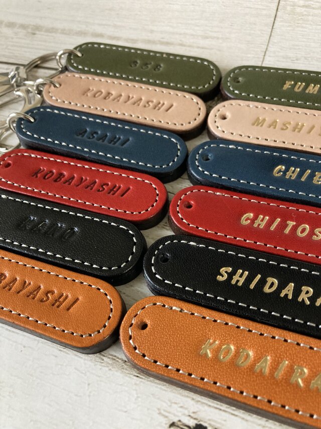 名入れ無料】お名前ヌメ革キーホルダー・名前タグ（栃木レザーヌメ革