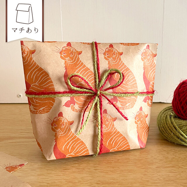 虎のギフトバッグ〈5枚入〉マチあり紙袋 ペーパーバッグ ラッピング袋