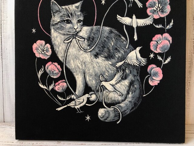 王様の休日】猫 A4サイズ ガラスアート（アクリル版） 額装付きBAEZ3