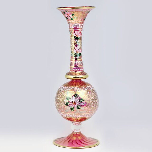 フラワーベース ピンク ラッパ型（訳あり）【エジプトガラス】 | iichi