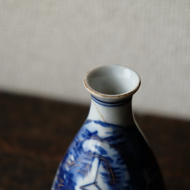 アウトレット品】染付山水で素敵◇九谷焼 ベロ藍染付金彩徳利 酒器