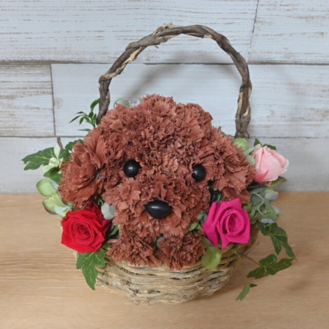 壁掛け【トイプードル】2way プリザーブドフラワー カーネーション 母