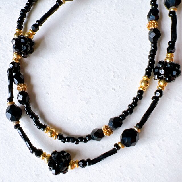 N227-ヴィンテージネックレス【LANCETTI 】1980〜90s Black and gold