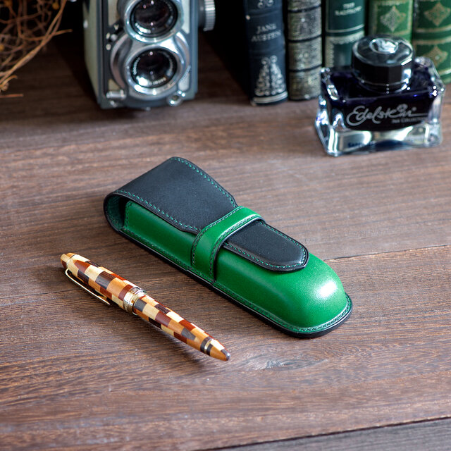 万年筆ケース 2本挿し グリーンxブラック | iichi 日々の暮らしを