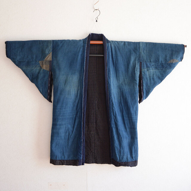 襤褸 野良着 藍染 木綿 着物 古布 格子模様 ジャパンヴィンテージ