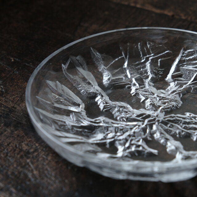 氷のようなデザイン◇昭和後期 クリスタルガラス中皿 暮らしに 夏