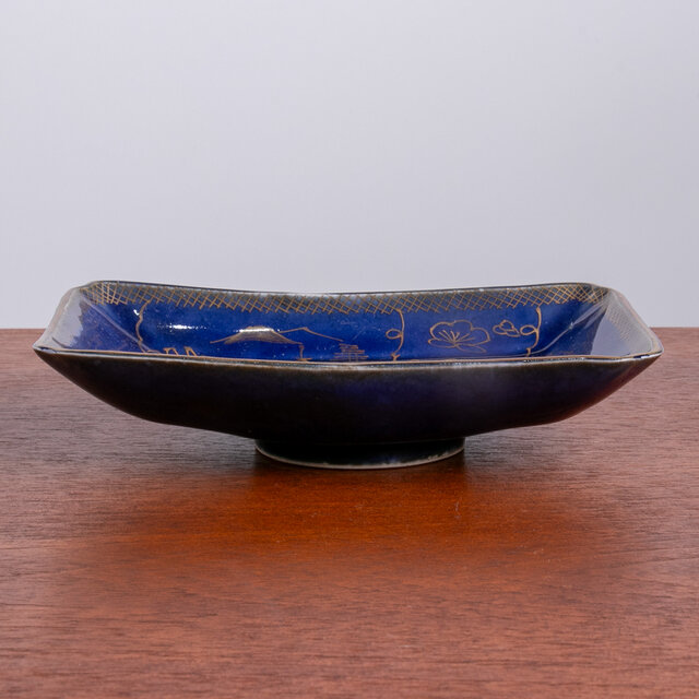 伊万里焼 瑠璃釉 金彩山水牡丹文 長皿 明治時代 D553 | iichi 日々の