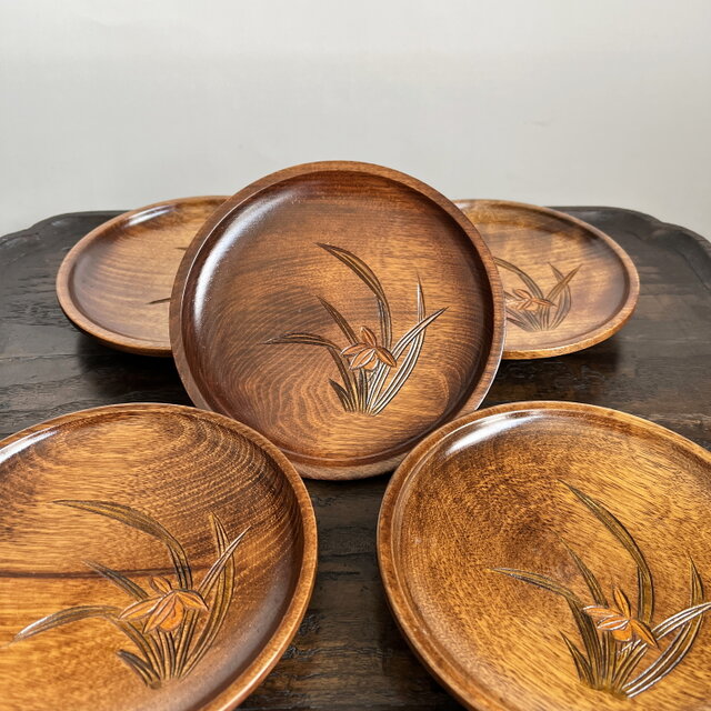 昭和レトロ 5枚セット 木製 銘々皿 菓子皿 未使用品 yk268 | iichi