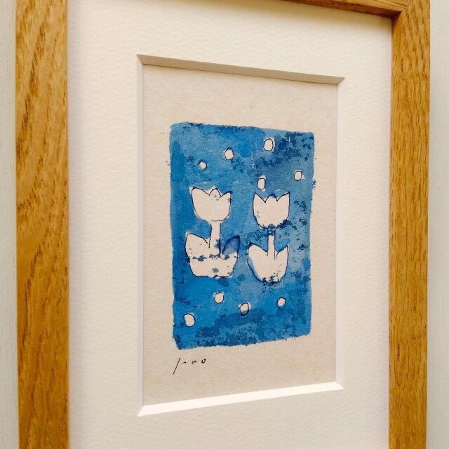 チューリップ」原画 イラスト ※木製額縁入り（2Lサイズ）水彩
