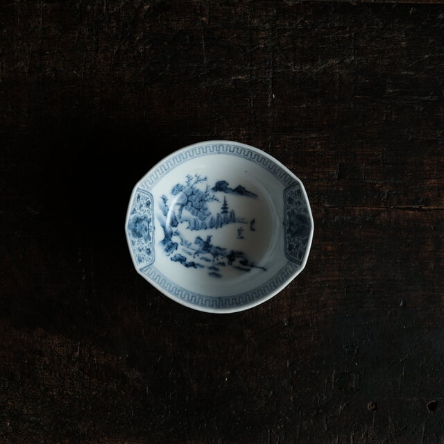 中国美術なデザイン◇常峯特製 瀬戸焼 黒染付変小鉢 深皿 馬と人 獅子