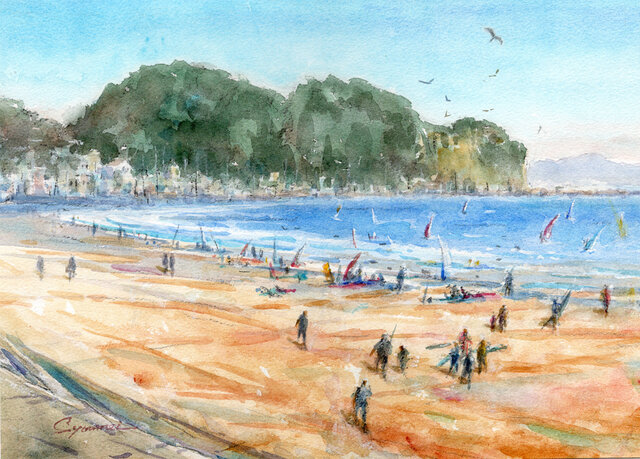 真作】絵画 油彩4号 湾岸に佇む倉庫群 静謐な海辺の風景画 X144 真作