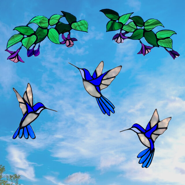 ステンドグラス サンキャッチャー『Hummingbird～瑠璃色のハチドリ