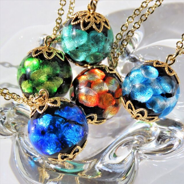 ホタル玉 ネックレス とんぼ玉 16mm ホタルガラス シンプル ガラス