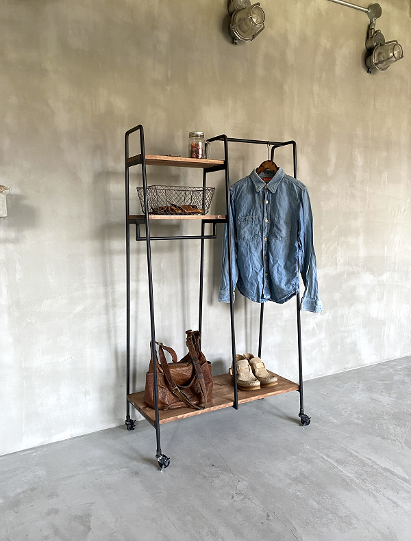 数量限定 CR3-G ハンガーラック 3段棚 収納 キャスター アイアン家具