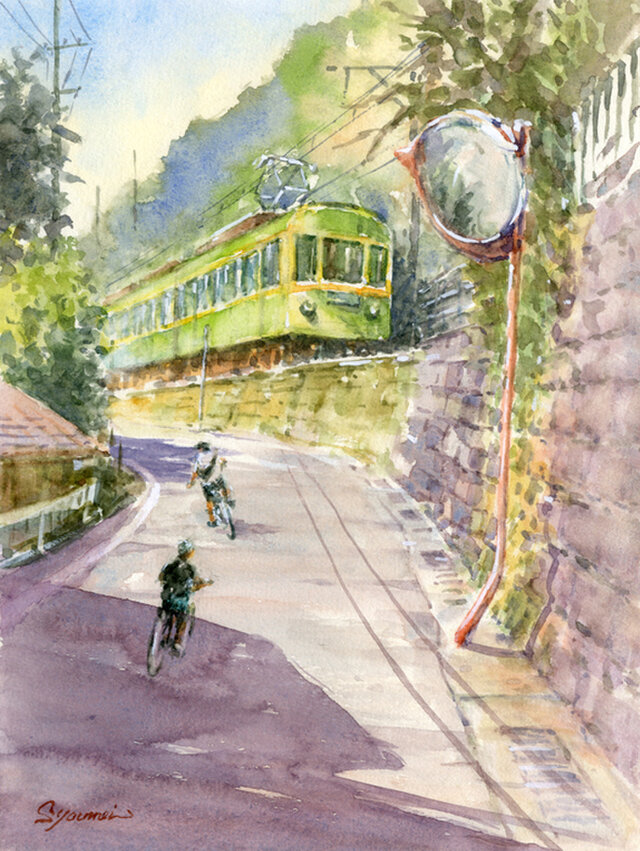 水彩画原画 江ノ電が来た 3 ＃583 | iichi 日々の暮らしを心地よく