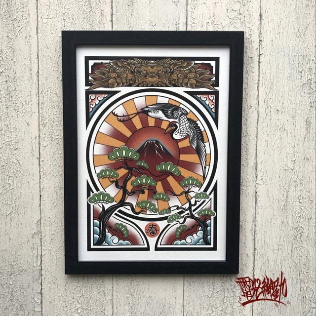 ウオールアート A4額付 「釣り人」 ウオールアート A4額付 「釣り人