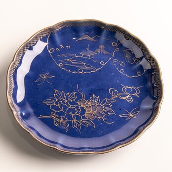 古伊万里 瑠璃釉金彩 山水画紋様 豆皿 4 客 古伊万里 瑠璃釉金彩