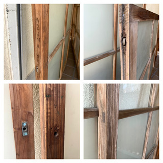 アンティーク 昭和レトロ 木製 建具 窓枠 引き戸 ガラス扉 曇りガラス