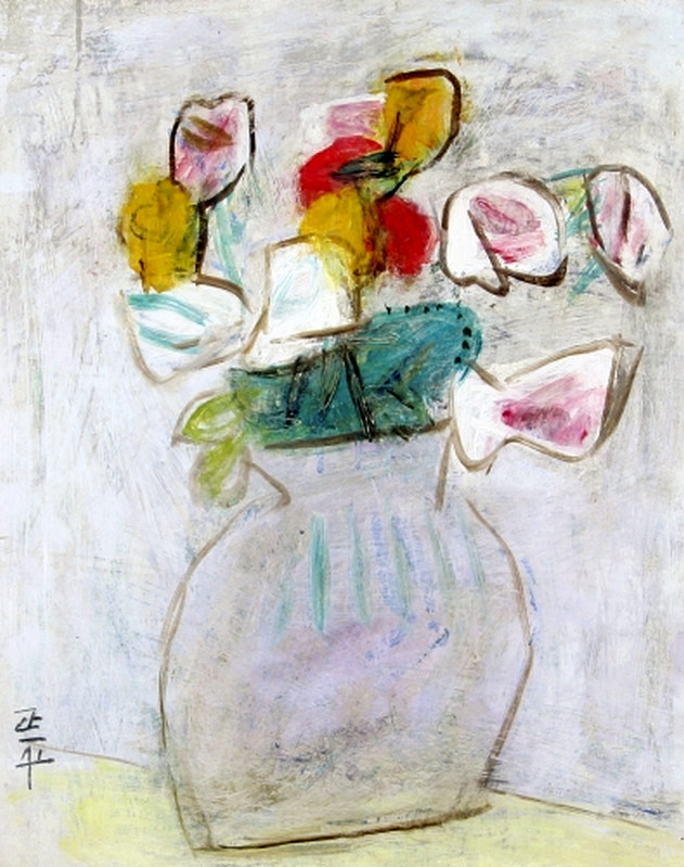 チクタクヒーカ] 松田正平作品 黄薔薇 水彩 色紙 額縁付き