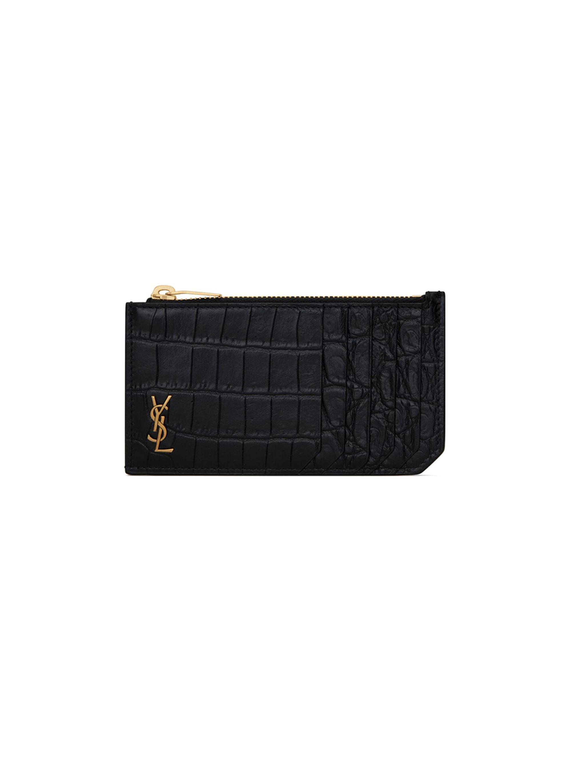 Saint Laurent Tiny Monogram Zipped Fragments Credit Card Case In