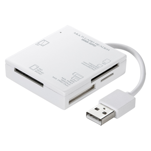 ADR-ML15W【USB2.0 カードリーダー（ホワイト）】ケーブルが固定できて