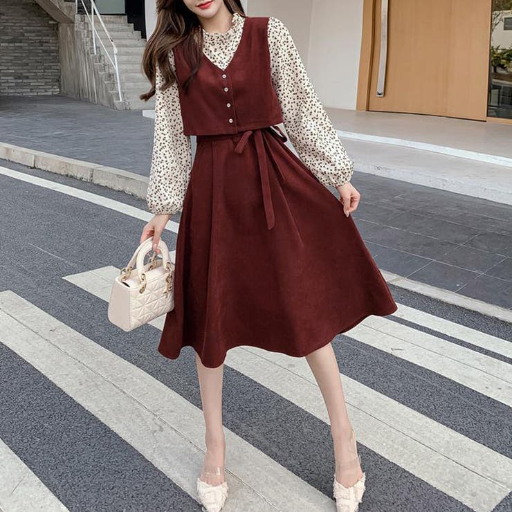 ワンピース レディース レイヤード風[品番：AGCW0003652]｜SUNSHINE