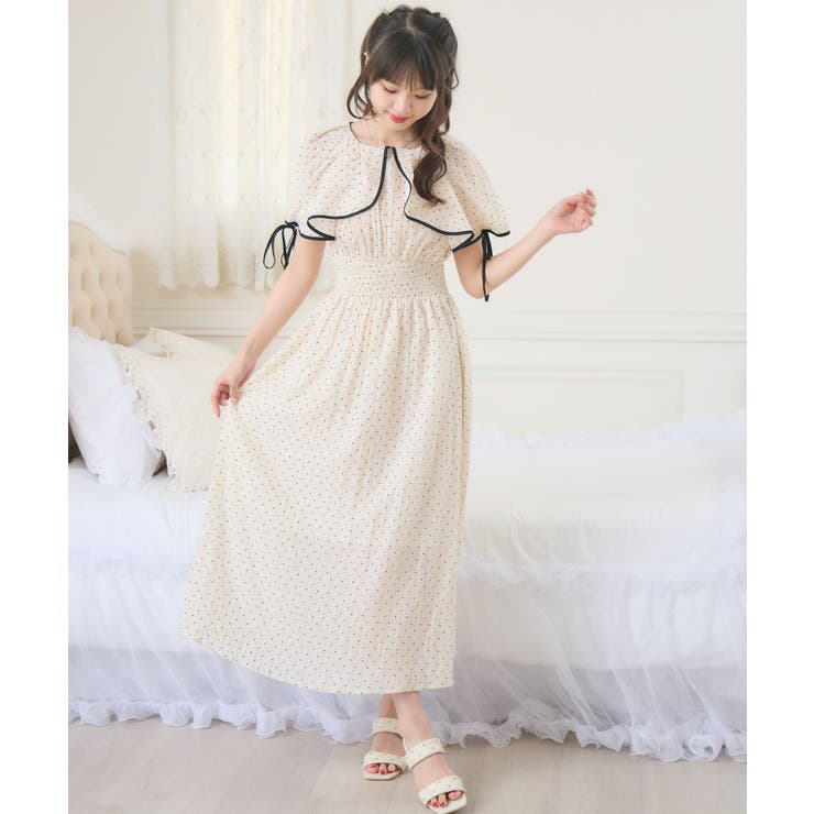 振袖 フリル袖 ワンピース 桜色 リボン紐付き 振袖 フリル袖