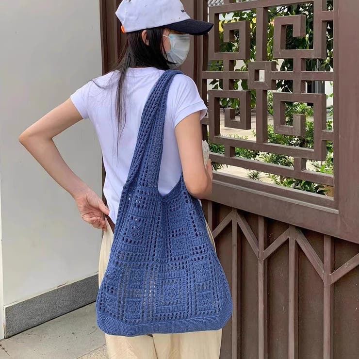 ニットバッグ クロシェ編み トートバッグ[品番：AGCW0004549