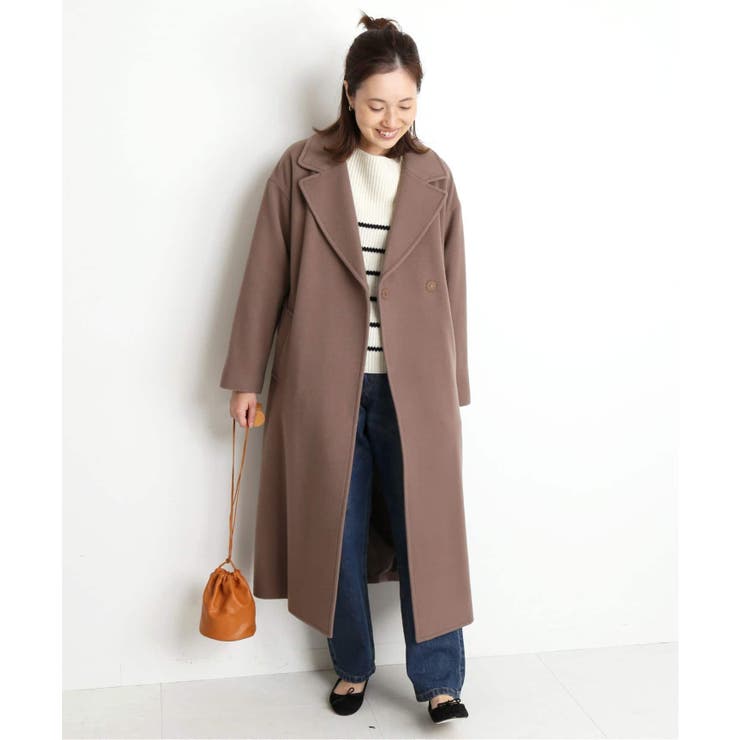 スローブイエナSUPER100メルトン ビックラペルコート38ベージュ SLOBE