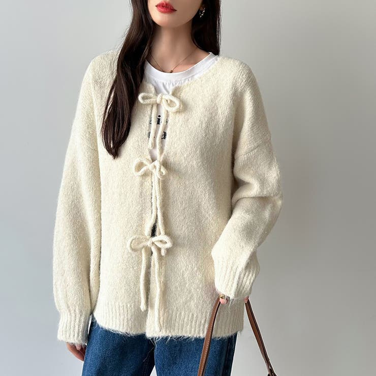 前後2way リボンカーディガン ニットカーディガン[品番：COCW0006142