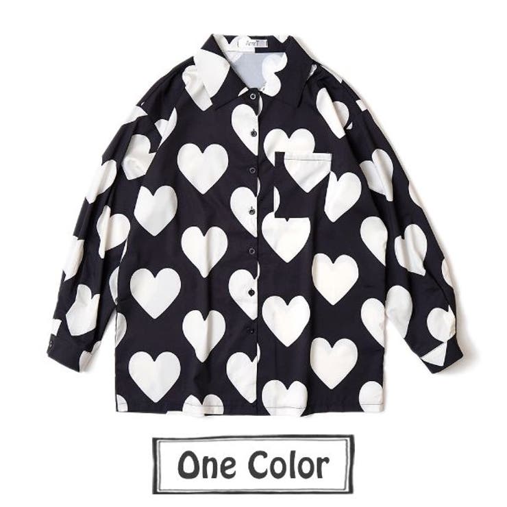 柄シャツ ハート柄 白黒[品番：DCTW0003315]｜Decorative