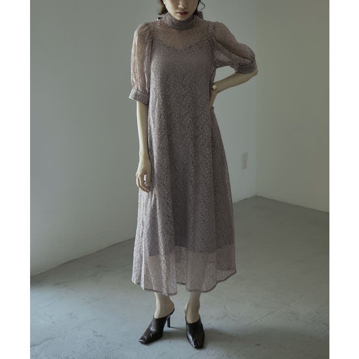 etoll エトル インナー付きバックリボンレースドレス[品番