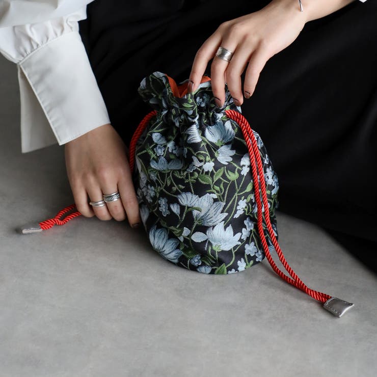 GANNI ボタニカル巾着バッグ花柄ジャガード