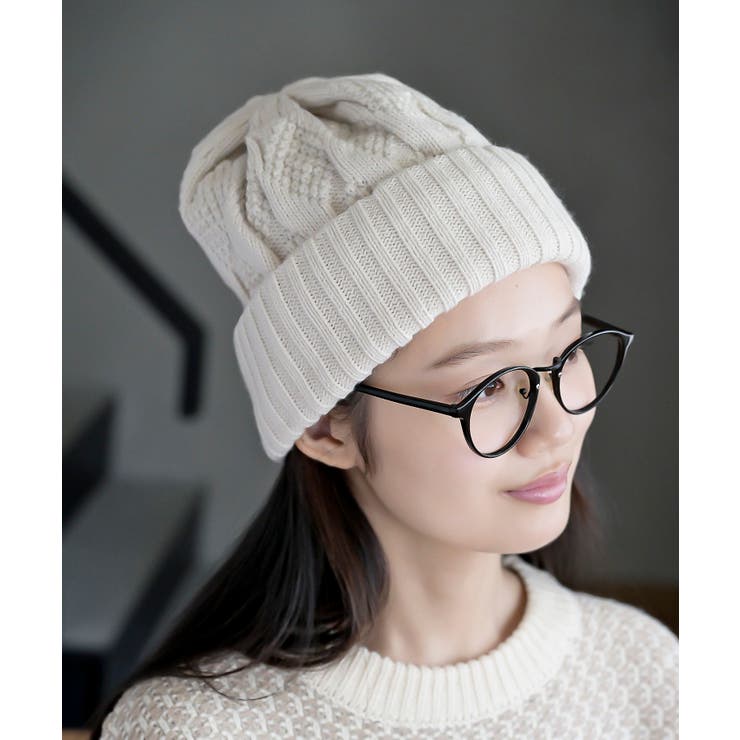 VENICEW グレー Pigtail ビーニー ニット帽 編み込み knit-1646-01-a2