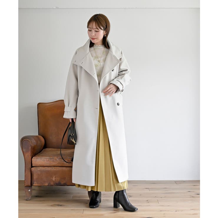 2wayニットモッサスタンドカラーロングコート[品番：RPSW0002968