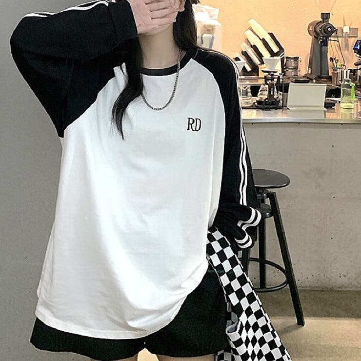 袖ライン配色ラグランルーズロンT 秋 冬[品番：SHNW0009871]｜SHEENA