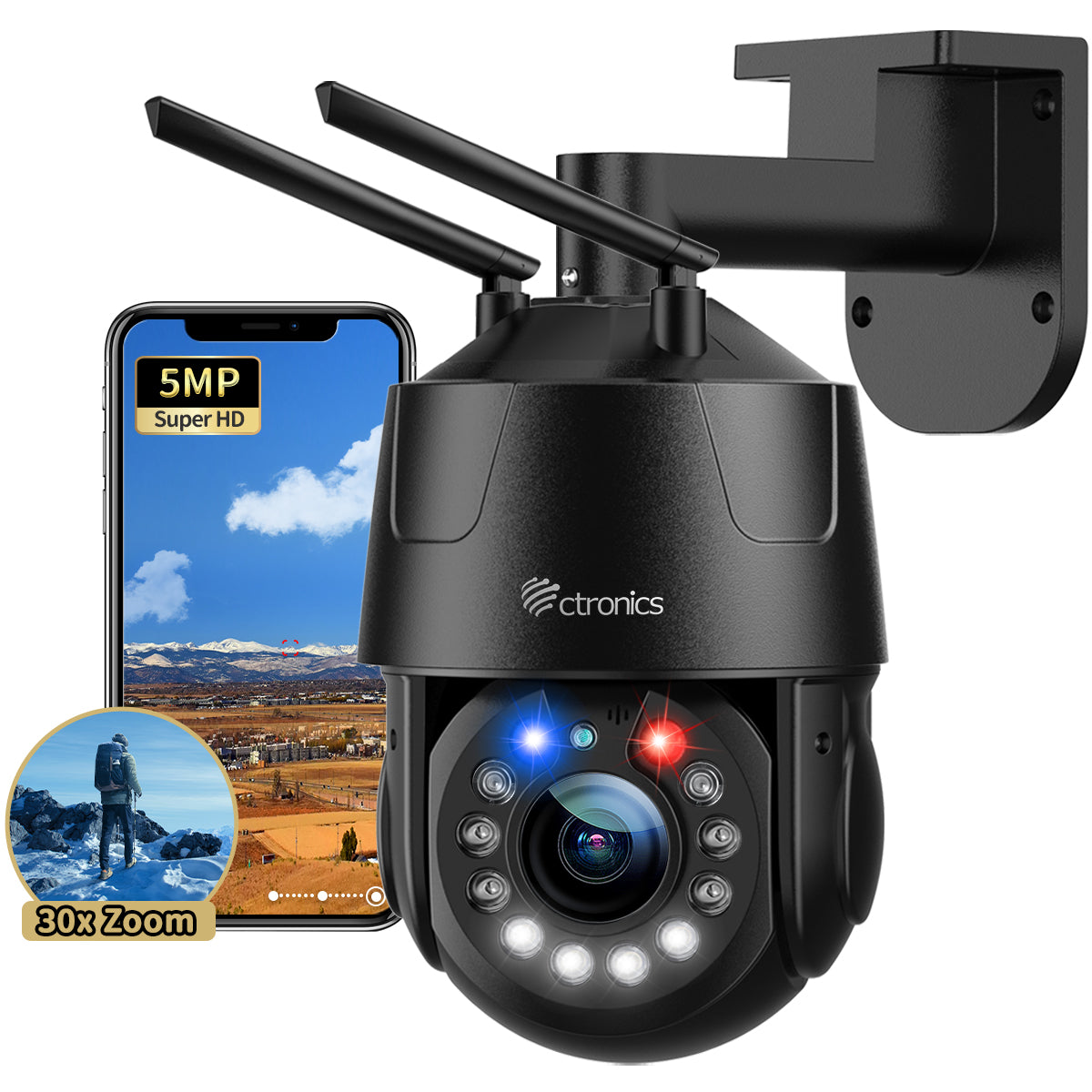 Ctronics 4K 8MP 5X Optical Zoom Surveillance Camera with Outdoor WLAN