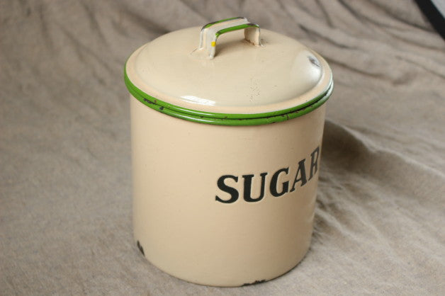 グリーンのラインが可愛いホーローシュガーキャニスター（琺瑯缶