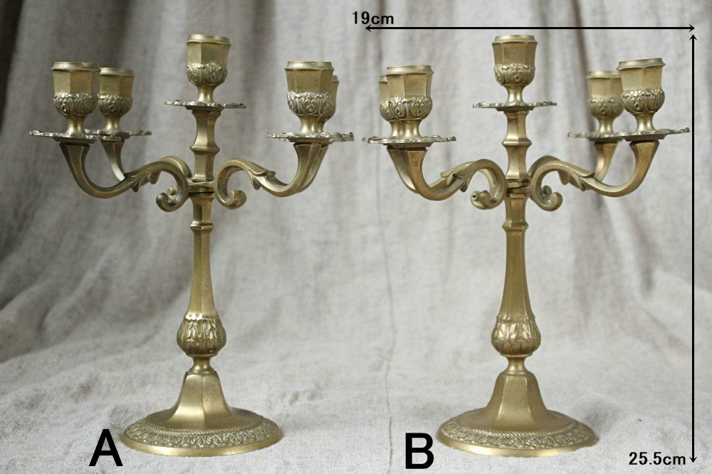 2点あり！真鍮製5灯キャンドルスタンド（高さ25.5cm） フランス