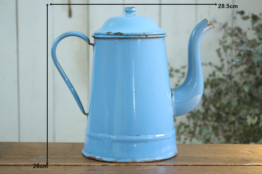 ブルーのエナメルポット（ホーロー）高さ26cm フランスアンティーク