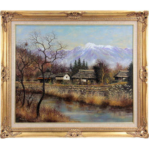 油絵【風景画】1点物の絵画作品/作者サイン入り◇額縁付属 油絵【