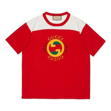 Men's Gucci Large Logo Printing Short Sleeve Red T-Shirt 565806